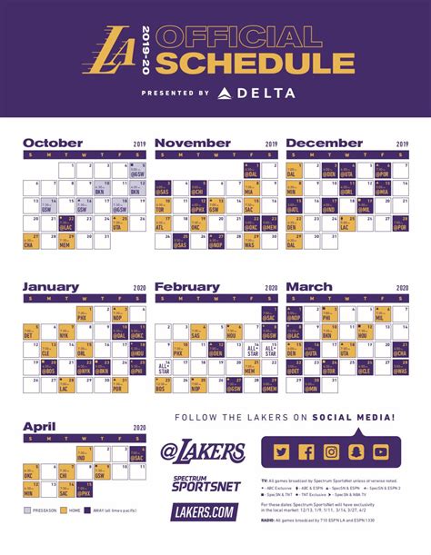 schedule for the lakers